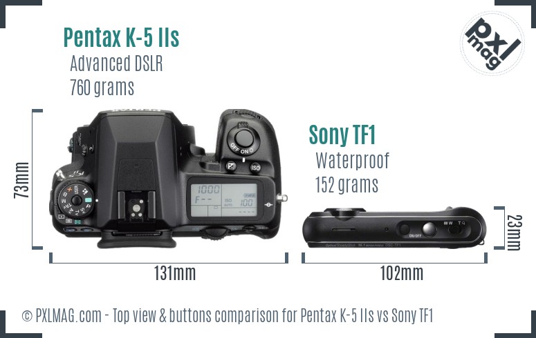 Pentax K-5 IIs vs Sony TF1 top view buttons comparison