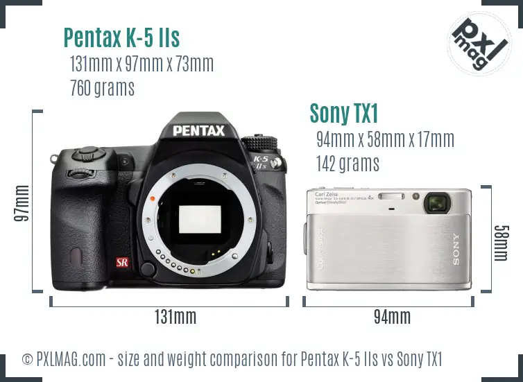 Pentax K-5 IIs vs Sony TX1 size comparison