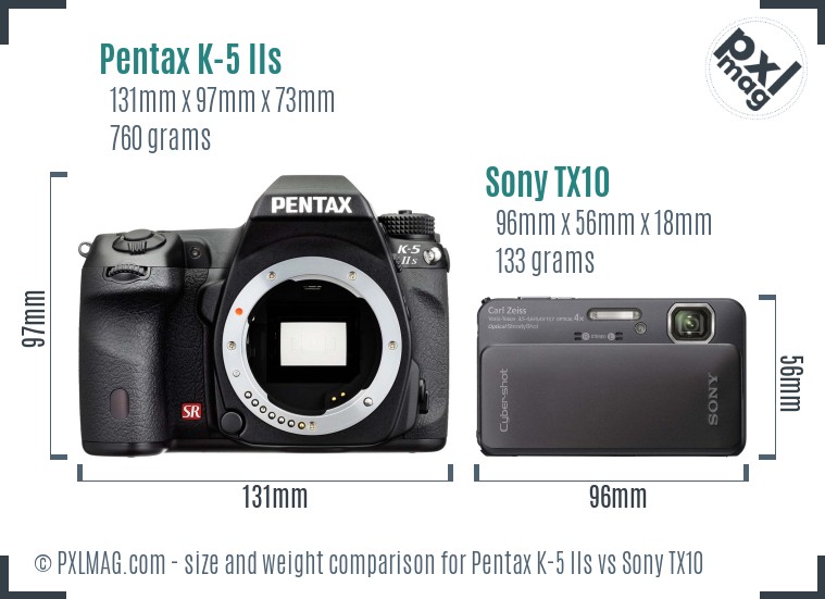 Pentax K-5 IIs vs Sony TX10 size comparison