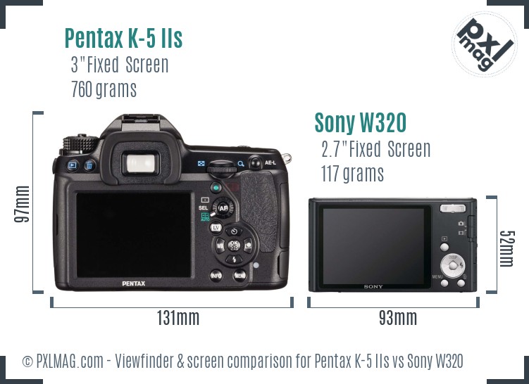 Pentax K-5 IIs vs Sony W320 Screen and Viewfinder comparison