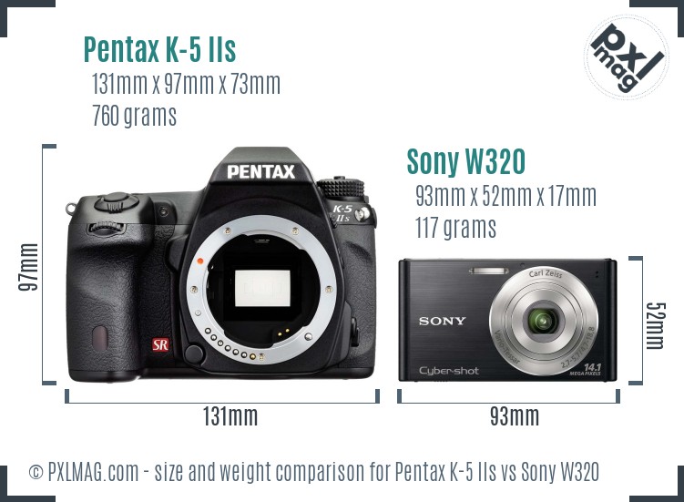Pentax K-5 IIs vs Sony W320 size comparison Pentax K-5 IIs vs Sony W320 size comparison