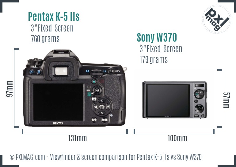 Pentax K-5 IIs vs Sony W370 Screen and Viewfinder comparison