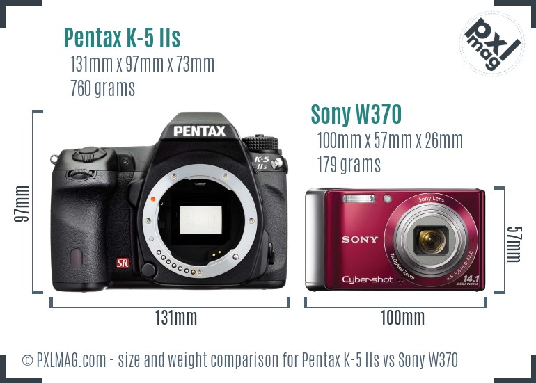 Pentax K-5 IIs vs Sony W370 size comparison