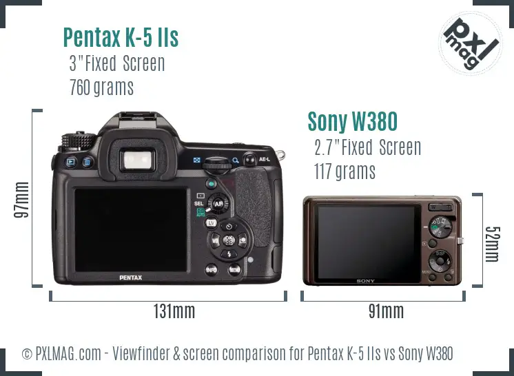 Pentax K-5 IIs vs Sony W380 Screen and Viewfinder comparison Pentax K-5 IIs vs Sony W380 Screen and Viewfinder comparison