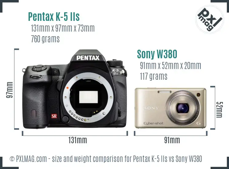 Pentax K-5 IIs vs Sony W380 size comparison Pentax K-5 IIs vs Sony W380 size comparison