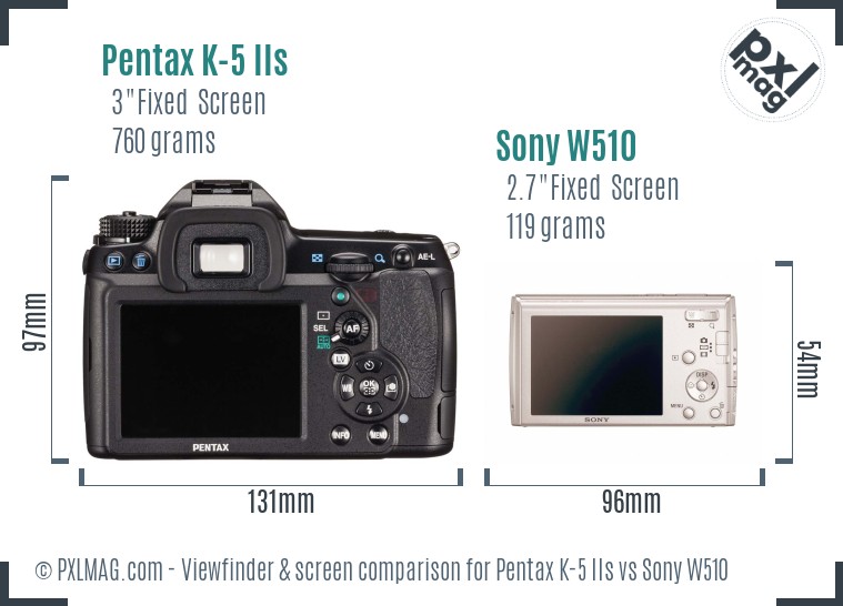 Pentax K-5 IIs vs Sony W510 Screen and Viewfinder comparison