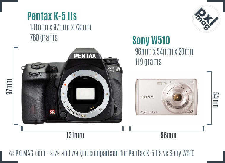 Pentax K-5 IIs vs Sony W510 size comparison