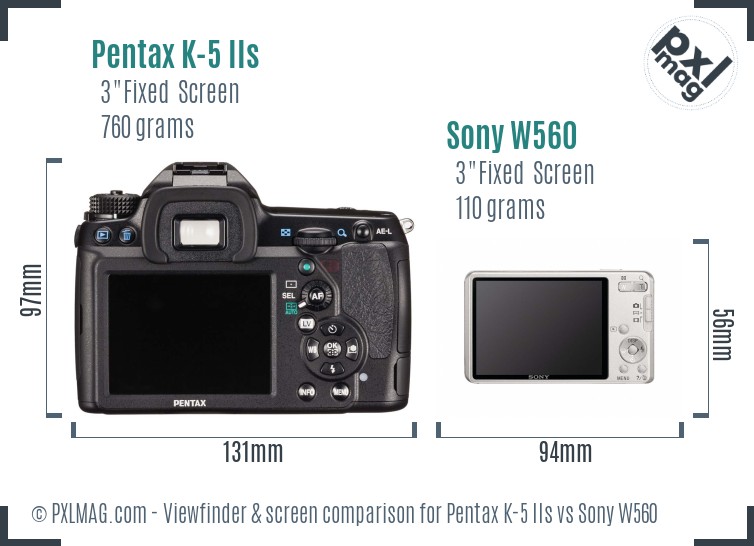 Pentax K-5 IIs vs Sony W560 Screen and Viewfinder comparison