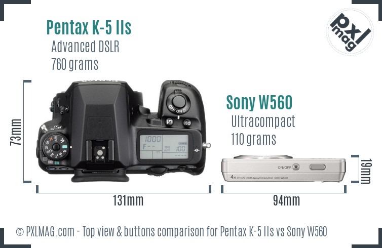 Pentax K-5 IIs vs Sony W560 top view buttons comparison