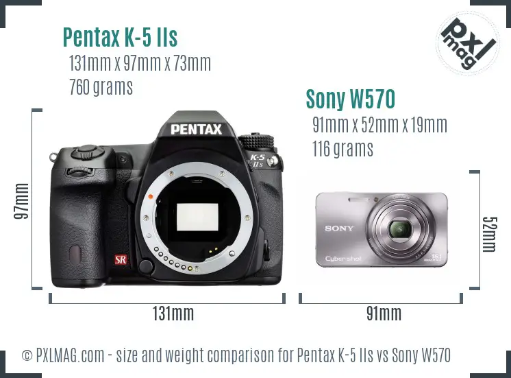 Pentax K-5 IIs vs Sony W570 size comparison Pentax K-5 IIs vs Sony W570 size comparison