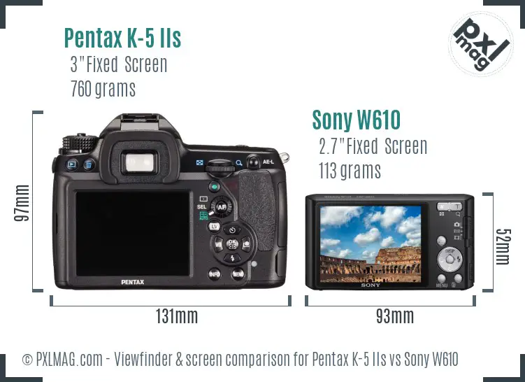 Pentax K-5 IIs vs Sony W610 Screen and Viewfinder comparison
