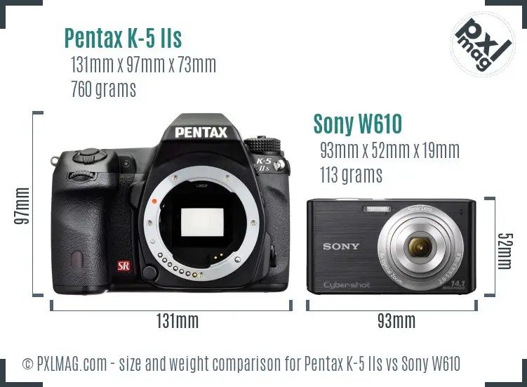 Pentax K-5 IIs vs Sony W610 size comparison