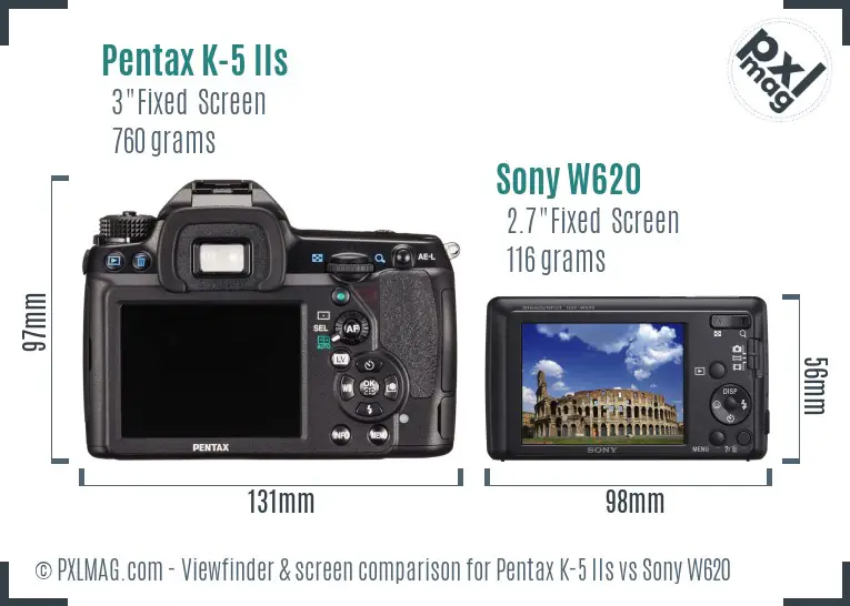 Pentax K-5 IIs vs Sony W620 Screen and Viewfinder comparison