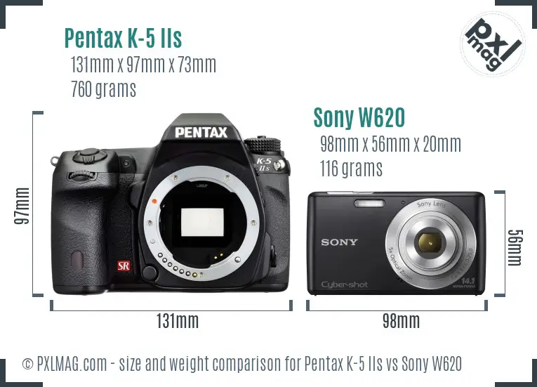 Pentax K-5 IIs vs Sony W620 size comparison