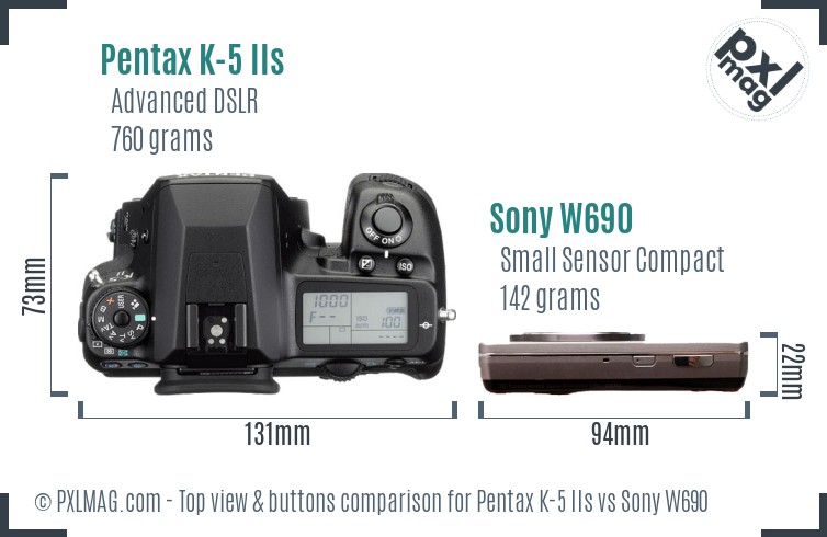 Pentax K-5 IIs vs Sony W690 top view buttons comparison