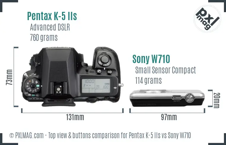Pentax K-5 IIs vs Sony W710 top view buttons comparison Pentax K-5 IIs vs Sony W710 top view buttons comparison