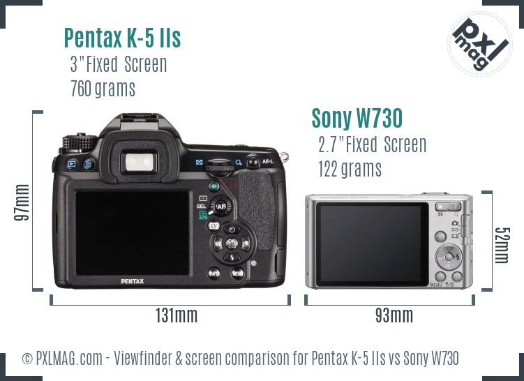 Pentax K-5 IIs vs Sony W730 Screen and Viewfinder comparison