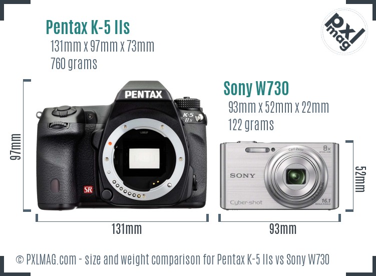 Pentax K-5 IIs vs Sony W730 size comparison Pentax K-5 IIs vs Sony W730 size comparison