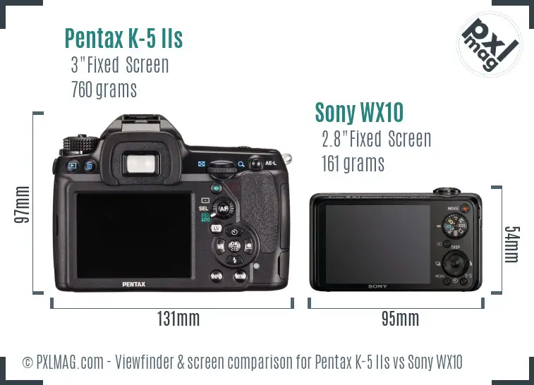 Pentax K-5 IIs vs Sony WX10 Screen and Viewfinder comparison Pentax K-5 IIs vs Sony WX10 Screen and Viewfinder comparison