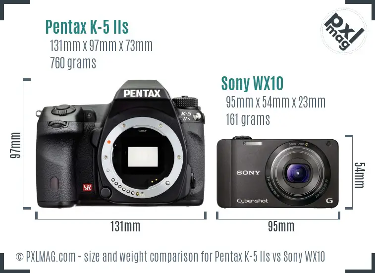 Pentax K-5 IIs vs Sony WX10 size comparison Pentax K-5 IIs vs Sony WX10 size comparison