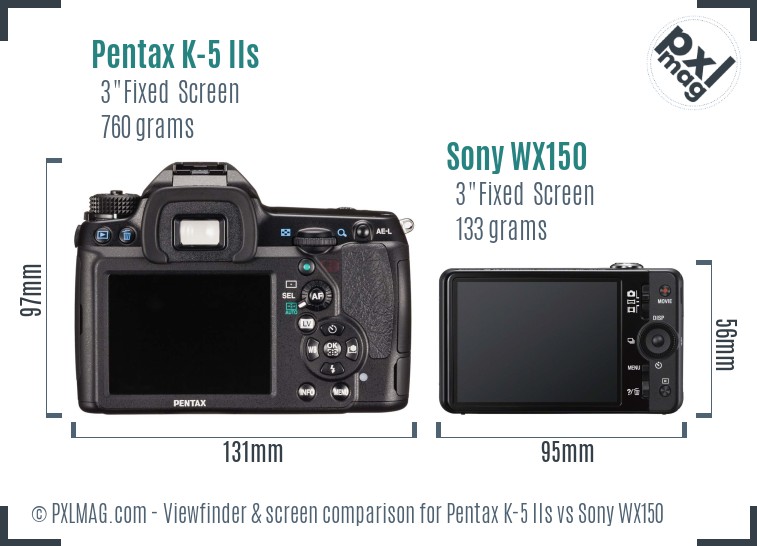 Pentax K-5 IIs vs Sony WX150 Screen and Viewfinder comparison