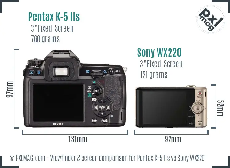 Pentax K-5 IIs vs Sony WX220 Screen and Viewfinder comparison