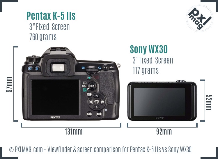 Pentax K-5 IIs vs Sony WX30 Screen and Viewfinder comparison