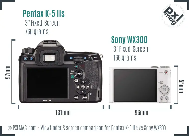 Pentax K-5 IIs vs Sony WX300 Screen and Viewfinder comparison