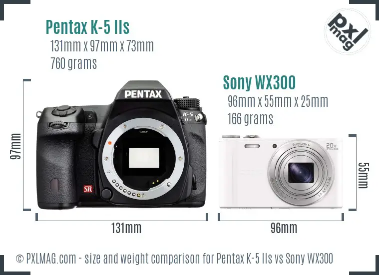 Pentax K-5 IIs vs Sony WX300 size comparison