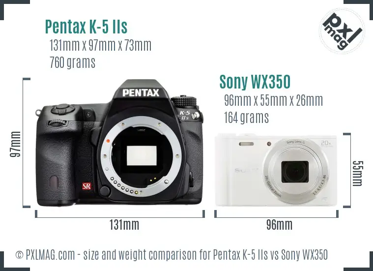 Pentax K-5 IIs vs Sony WX350 size comparison