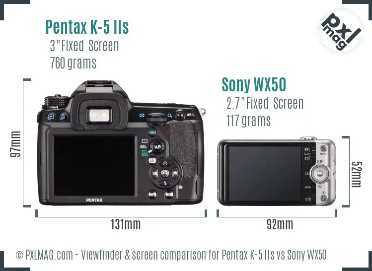 Pentax K-5 IIs vs Sony WX50 Screen and Viewfinder comparison