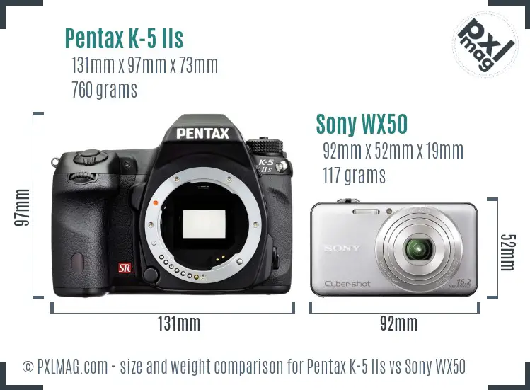 Pentax K-5 IIs vs Sony WX50 size comparison