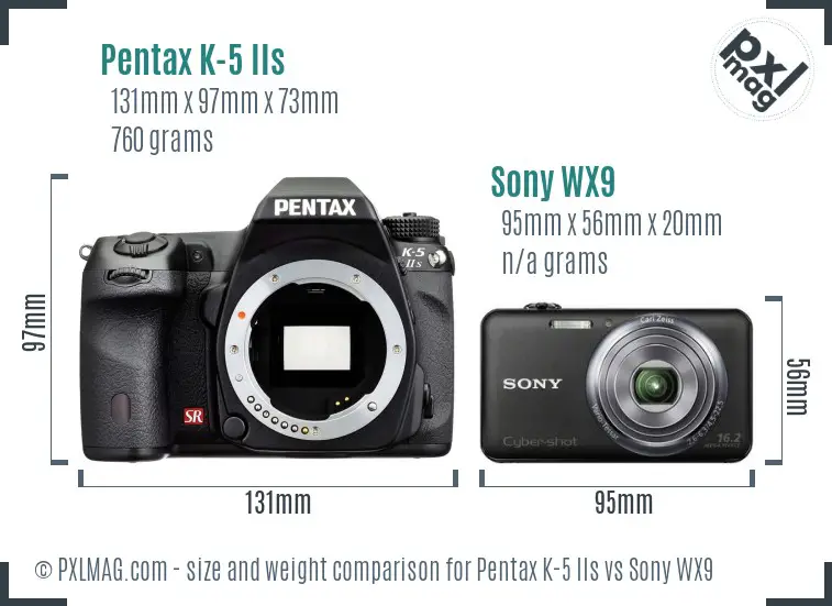 Pentax K-5 IIs vs Sony WX9 size comparison