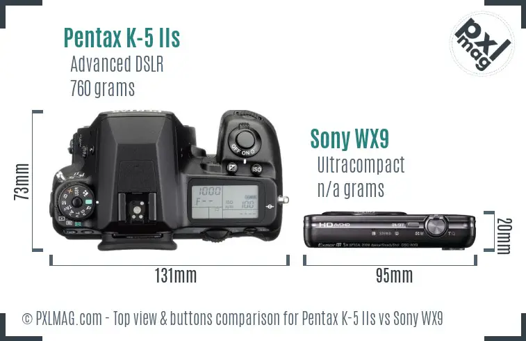 Pentax K-5 IIs vs Sony WX9 top view buttons comparison