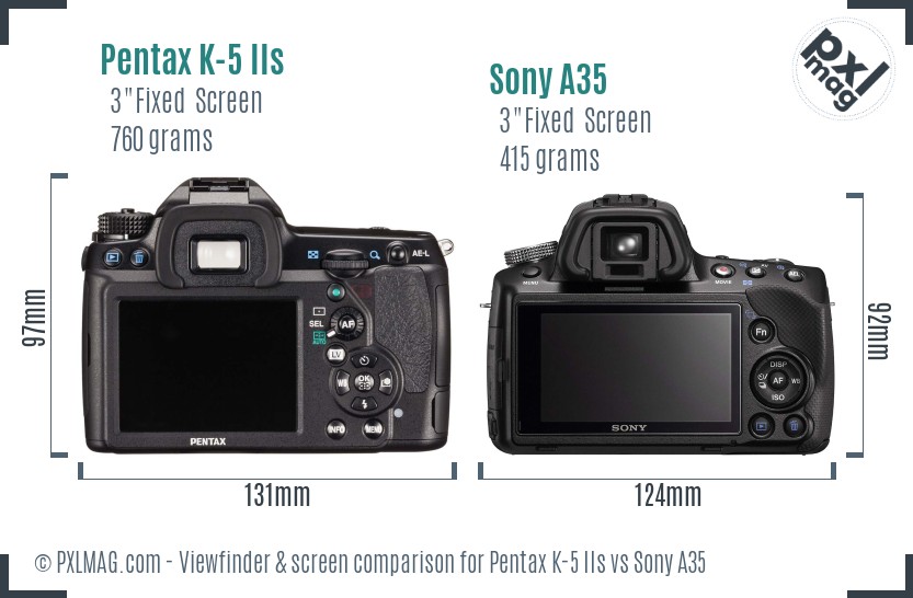 Pentax K-5 IIs vs Sony A35 Screen and Viewfinder comparison