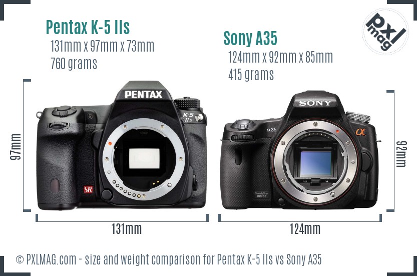 Pentax K-5 IIs vs Sony A35 size comparison Pentax K-5 IIs vs Sony A35 size comparison