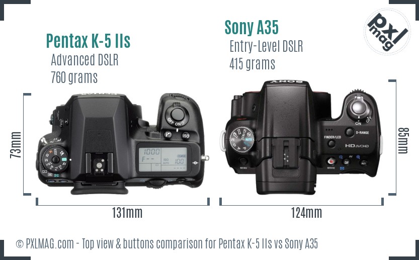 Pentax K-5 IIs vs Sony A35 top view buttons comparison