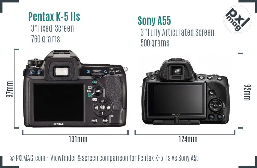 Pentax K-5 IIs vs Sony A55 Screen and Viewfinder comparison