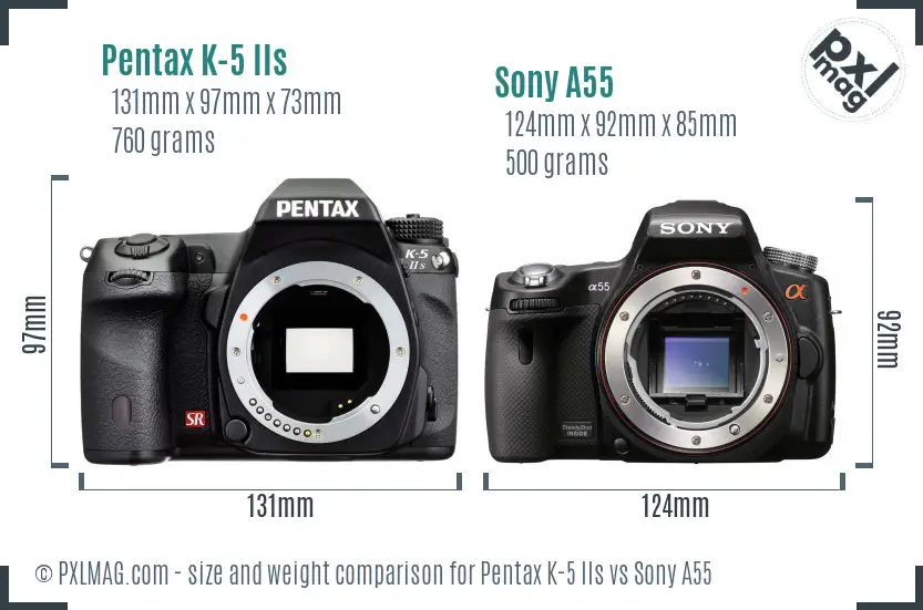 Pentax K-5 IIs vs Sony A55 size comparison