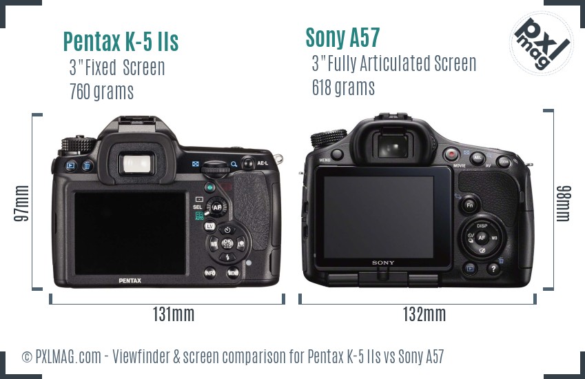 Pentax K-5 IIs vs Sony A57 Screen and Viewfinder comparison