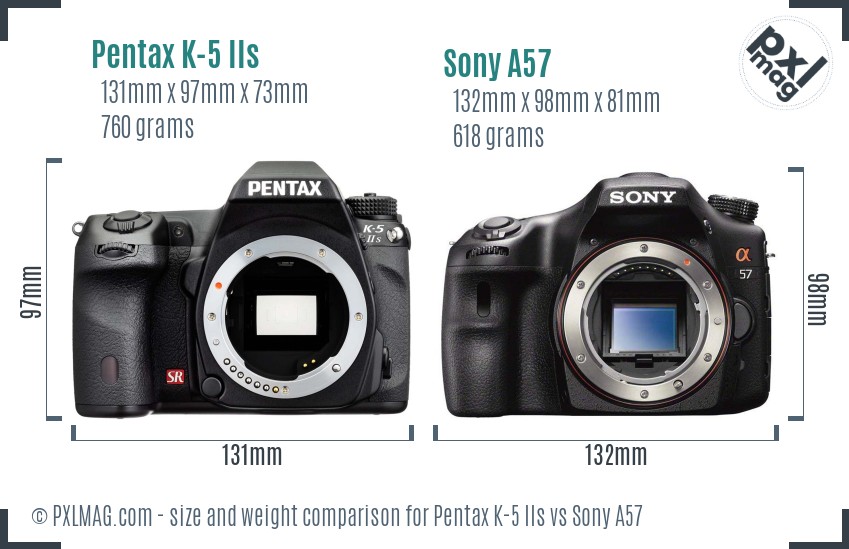 Pentax K-5 IIs vs Sony A57 size comparison