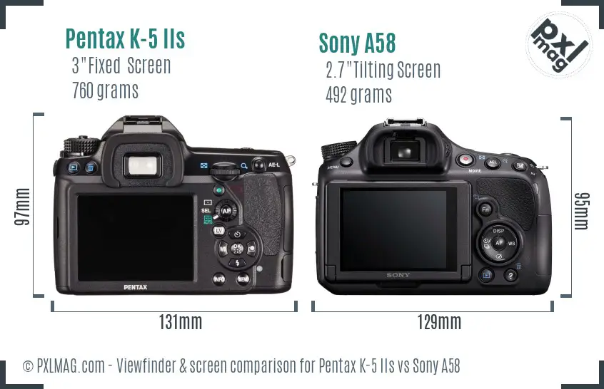 Pentax K-5 IIs vs Sony A58 Screen and Viewfinder comparison Pentax K-5 IIs vs Sony A58 Screen and Viewfinder comparison