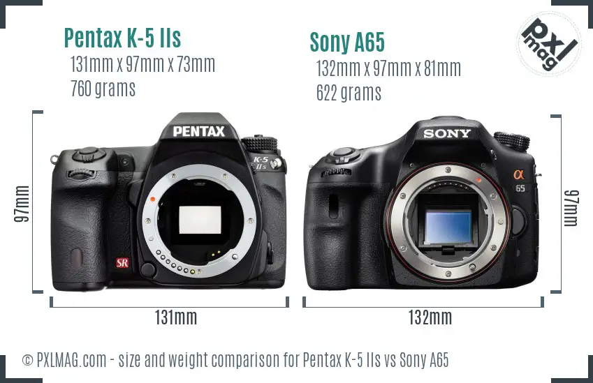 Pentax K-5 IIs vs Sony A65 size comparison