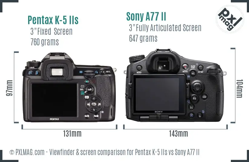 Pentax K-5 IIs vs Sony A77 II Screen and Viewfinder comparison