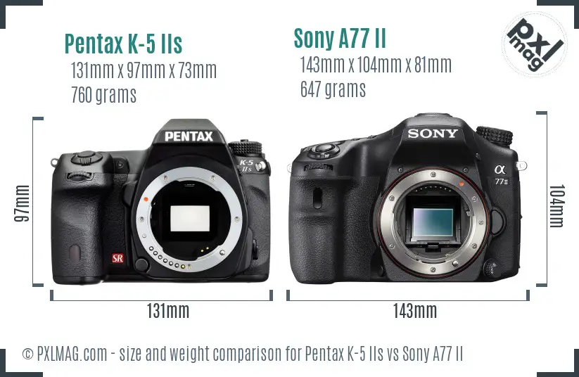 Pentax K-5 IIs vs Sony A77 II size comparison