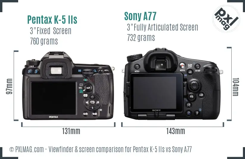 Pentax K-5 IIs vs Sony A77 Screen and Viewfinder comparison