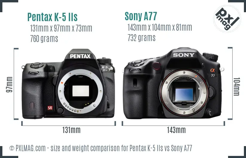 Pentax K-5 IIs vs Sony A77 size comparison