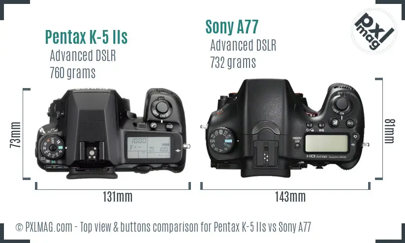 Pentax K-5 IIs vs Sony A77 top view buttons comparison