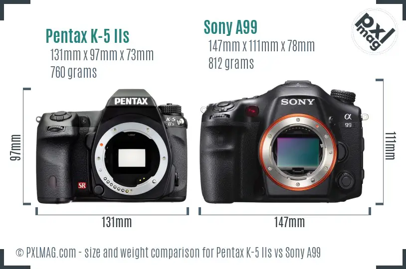 Pentax K-5 IIs vs Sony A99 size comparison