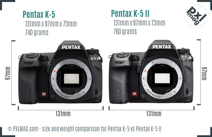 Pentax K-5 vs Pentax K-5 II size comparison